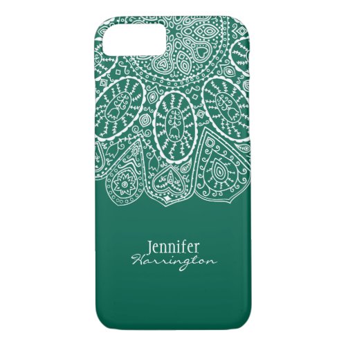 Hand Drawn Henna Circle Design Forest Green iPhone 87 Case