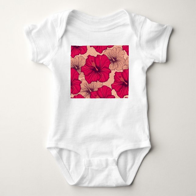 Hand Drawn Hibiscus Flowers Vintage Baby Bodysuit (Front)