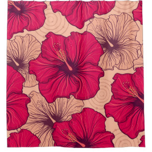 Hand Drawn Hibiscus Flowers Vintage Shower Curtain