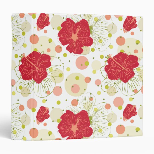 Hand Drawn Hibiscus Pattern 3 Ring Binder (Front/Spine)