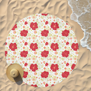 Hand Drawn Hibiscus Pattern Beach Towel