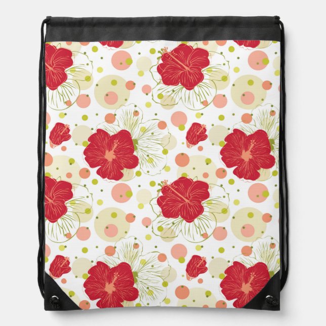 Hand Drawn Hibiscus Pattern Drawstring Bag (Front)