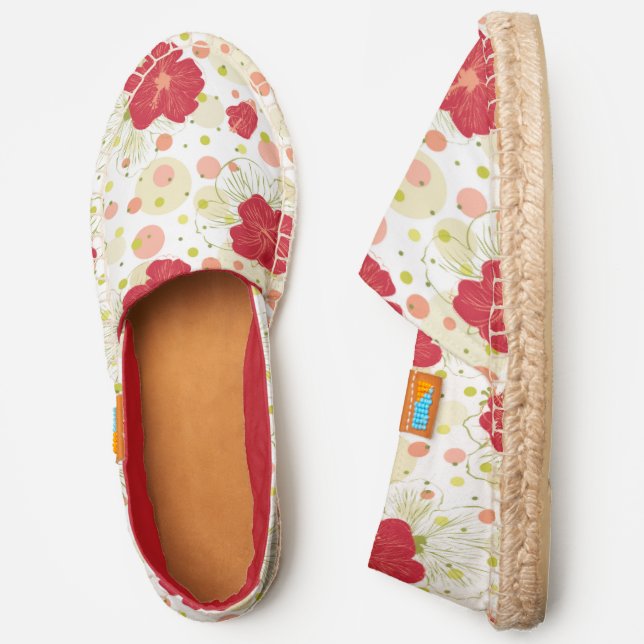Hand Drawn Hibiscus Pattern Espadrilles (Side)