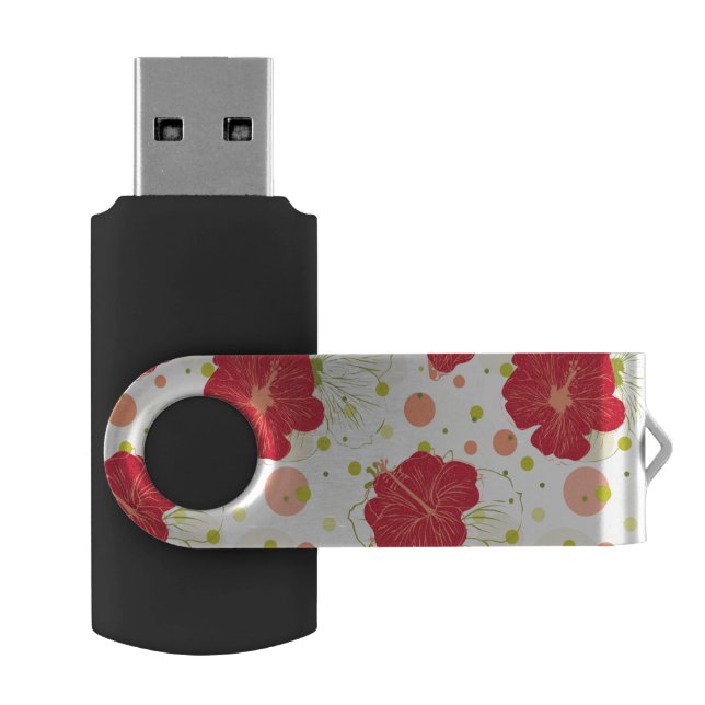 Hand Drawn Hibiscus Pattern Flash Drive (Opened)