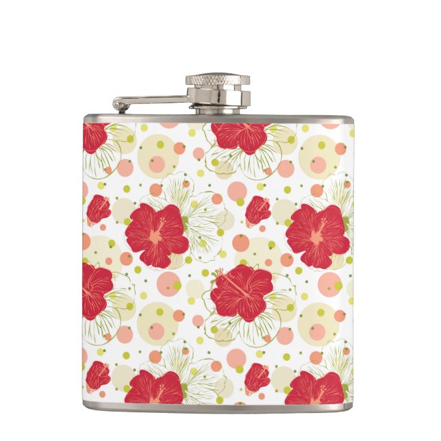 Hand Drawn Hibiscus Pattern Flask (Front)