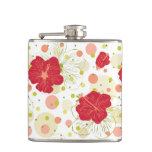 Hand Drawn Hibiscus Pattern Hip Flask