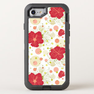 Hand Drawn Hibiscus Pattern OtterBox Defender iPhone SE/8/7 Case