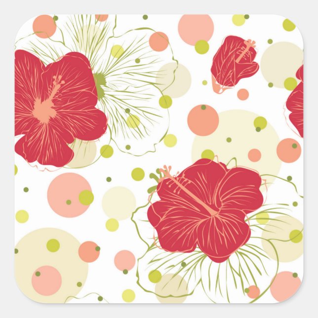 Hand Drawn Hibiscus Pattern Square Sticker (Front)