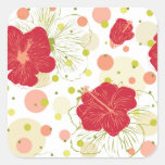Hand Drawn Hibiscus Pattern Square Sticker