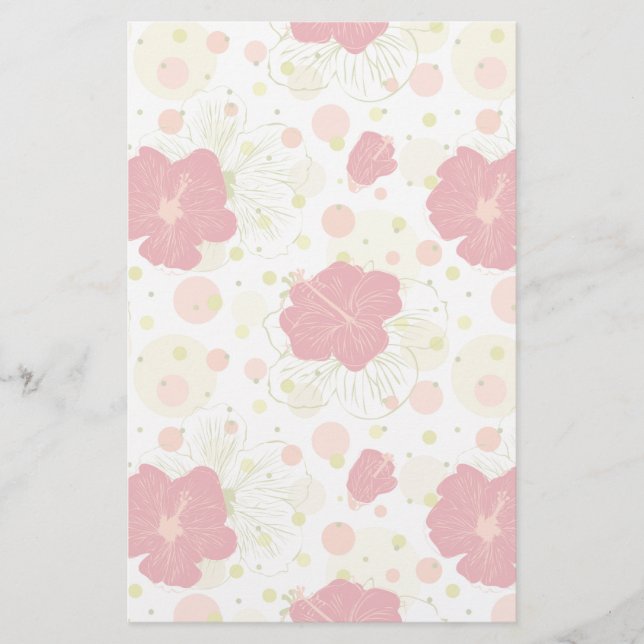 Hand Drawn Hibiscus Pattern Stationery (Front)