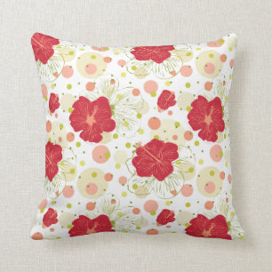 Hand Drawn Hibiscus Pattern Throw Pillow