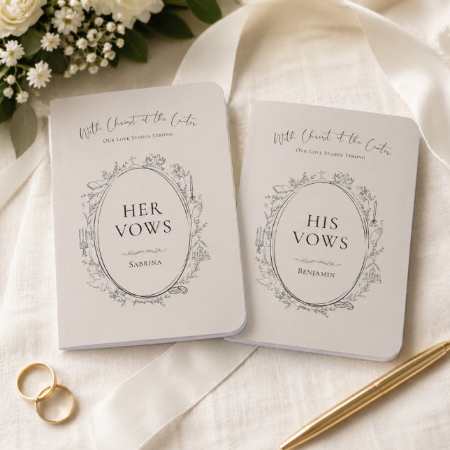 Hand Drawn His and Hers Christian Vow Books (Hand drawn wedding vow books)