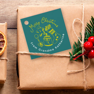 Hand Drawn Holiday Baking Green Christmas Gift Favor Tags