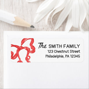 Hand Drawn Holiday Red Bow Return Address Label