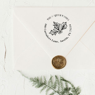 Hand Drawn Holly Berry Illustration Return Address Self-inking Stamp