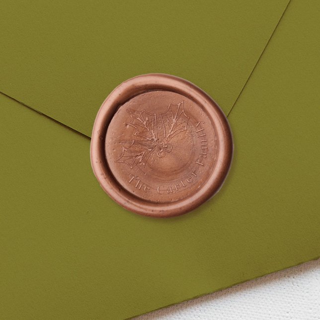 Hand Drawn Holly Berry Personalized Family Wax Seal Stamp (Christmas holly berry custom holiday wax seal.)