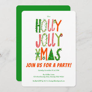 Hand Drawn Holly Jolly Christmas CUSTOM Holiday Invitation