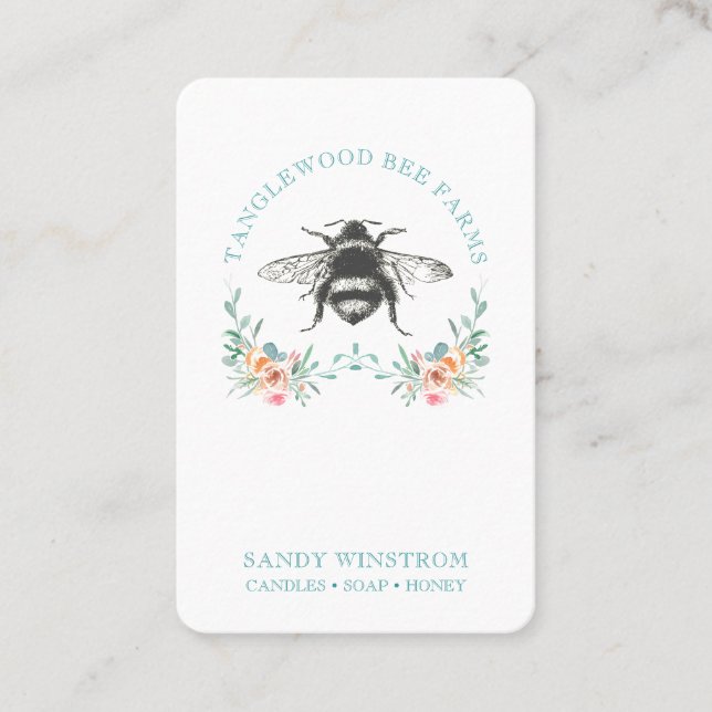 Hand Drawn Honey Bee Apiary Honey Products Square  Business Card (Front)