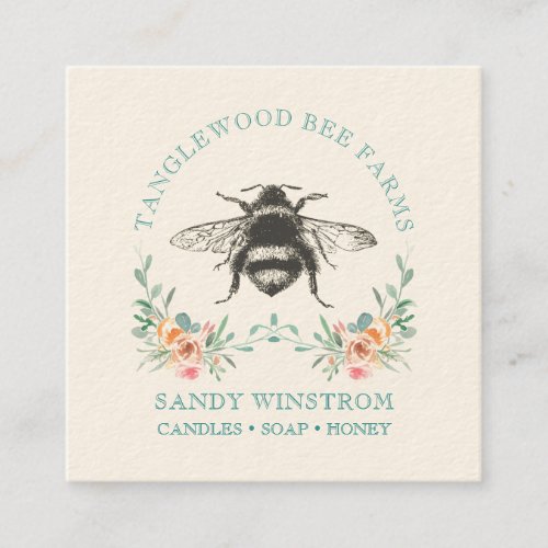 Hand Drawn Honey Bee Apiary Honey Products Square Business Card