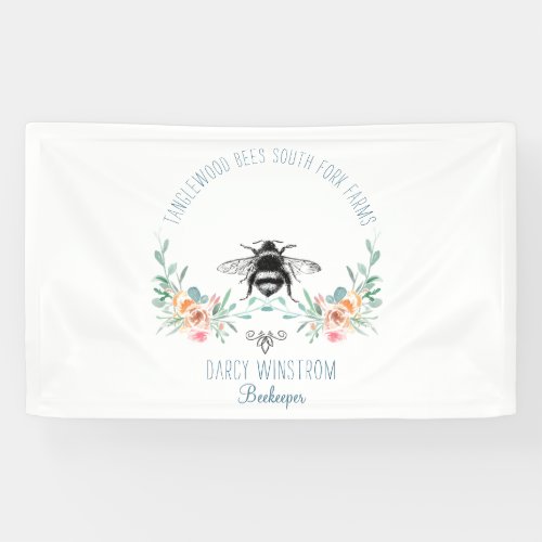 Hand Drawn Honey Bee Beekeeper Apiary Floral  Banner