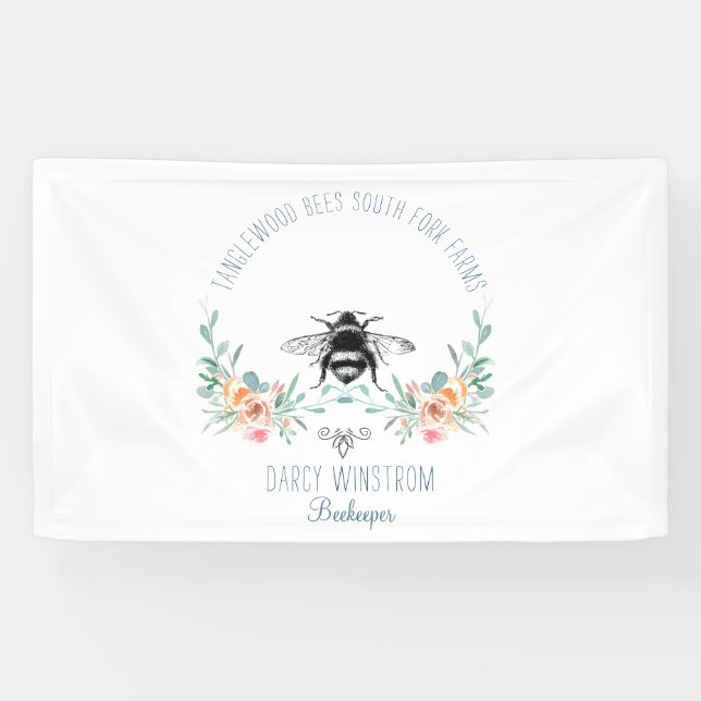 Hand Drawn Honey Bee Beekeeper Apiary Floral  Banner (Horizontal)
