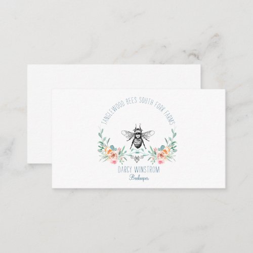 Hand Drawn Honey Bee Beekeeper Apiary Floral Business Card