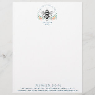 Hand Drawn Honey Bee Beekeeper Apiary Floral Lett Letterhead