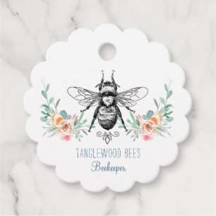 Hand Drawn Honey Bee Beekeeper Apiary Floral Price Favor Tags