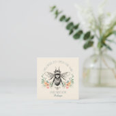 Hand Drawn Honey Bee Beekeeper Apiary Floral Square Business Card (Standing Front)