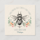 Hand Drawn Honey Bee Beekeeper Apiary Floral Square Business Card (Front)