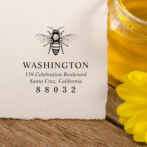 Hand_drawn Honey Bee Family Name  Return Address Rubber Stamp