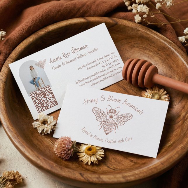 Hand Drawn Honey Bee Floral Botanical Farm Photo Business Card (Hand Drawn Honey Bee Floral Botanical Farm Photo Business Card)