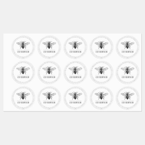 Hand Drawn Honey Bee In Circle Logo Labels
