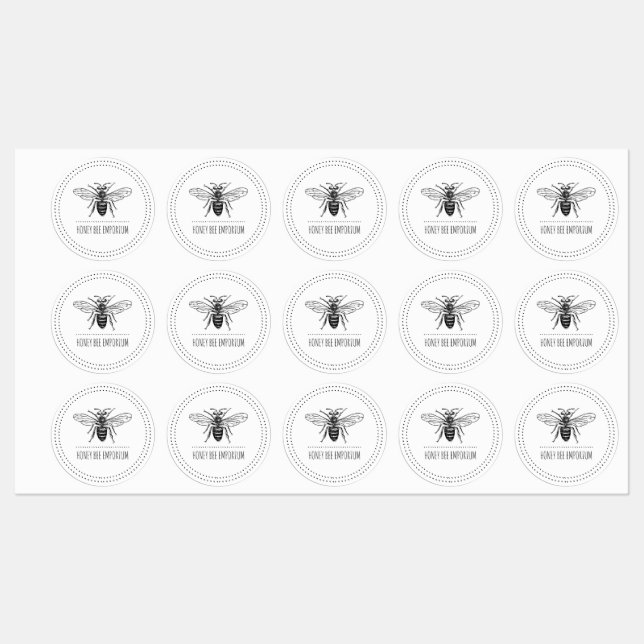 Hand Drawn Honey Bee In Circle Logo Labels (Sheet)