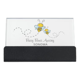 Hand Drawn Honey Bees Logo Apiary Beekeeper Farm Desk Business Card Holder