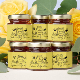 Hand-drawn Honey Jar & Bees Yellow Baby Shower Favors