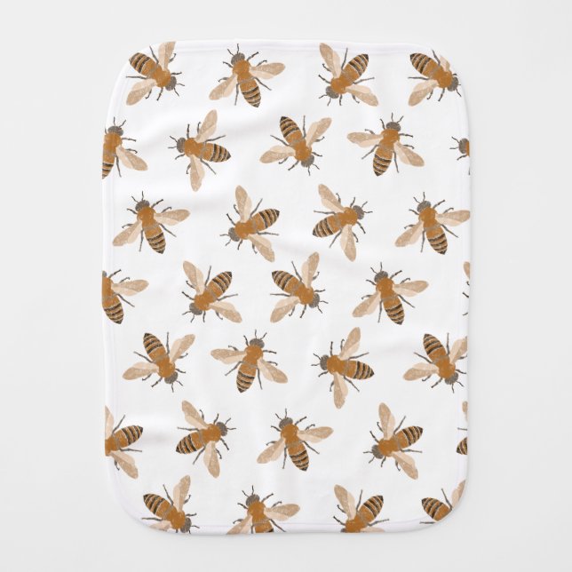 Hand Drawn Honeybees Baby Burp Cloth (Front)
