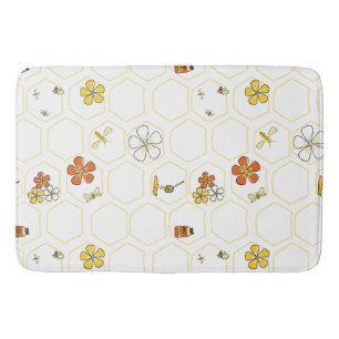 Hand-Drawn Honeycomb and Bumblebee Bath Mat