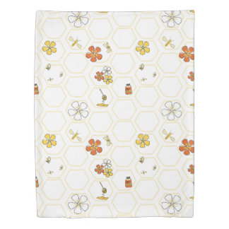 Hand-Drawn Honeycomb and Bumblebee  Duvet Cover