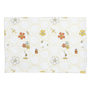 Hand-Drawn Honeycomb and Bumblebee Pillow Case