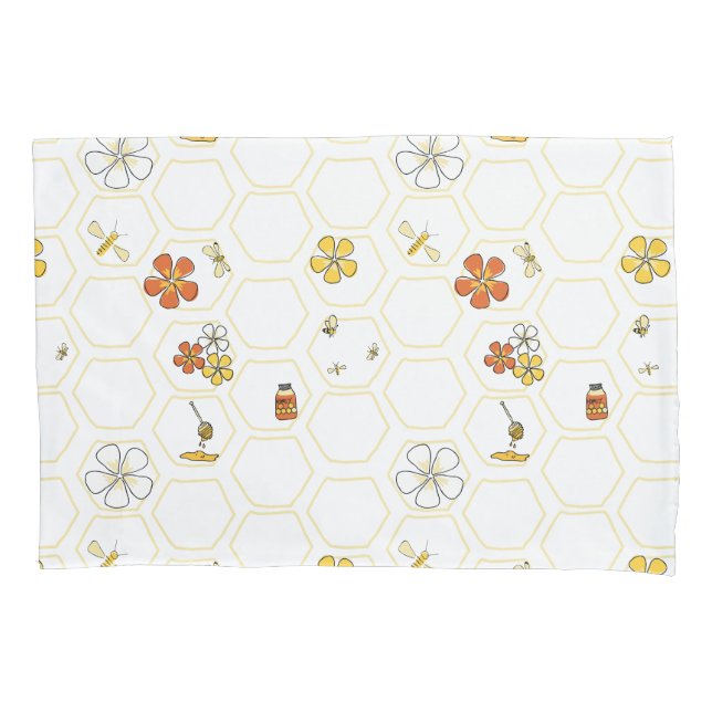 Hand-Drawn Honeycomb and Bumblebee  Pillow Case (Front)