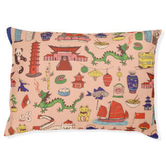 Hand-drawn Hong Kong motifs: seamless pattern Pet Bed