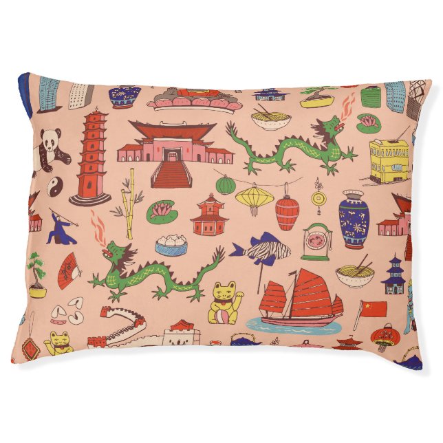 Hand-drawn Hong Kong motifs: seamless pattern Pet Bed (Front)