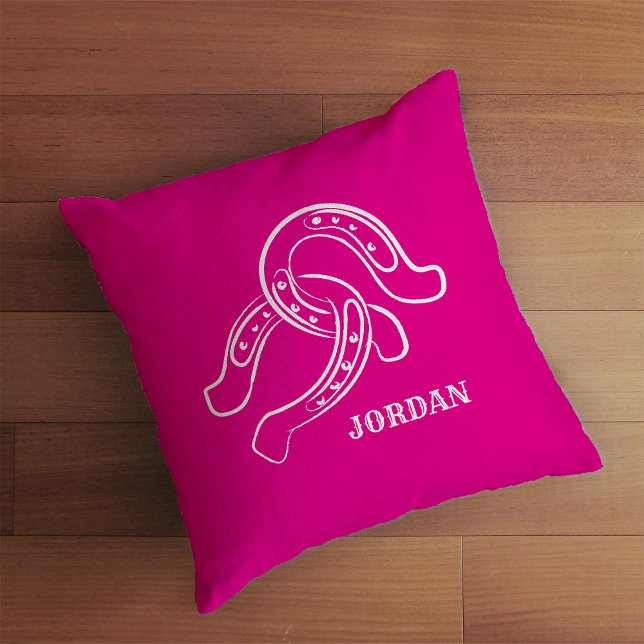 Hand-Drawn Horseshoes | Hot Pink Cowgirl Throw Pillow (Creator Uploaded)