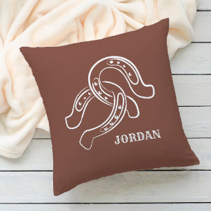 Hand-Drawn Horseshoes Rustic Brown Western Throw Pillow