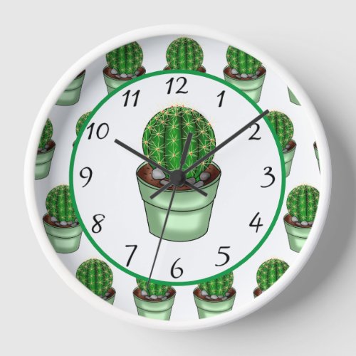 Hand drawn houseplant Cacti   Clock