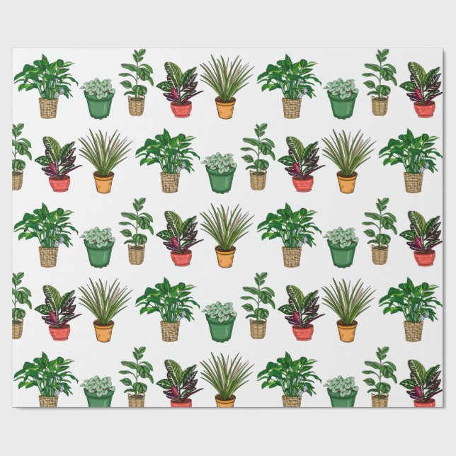 Hand Drawn Houseplants Birthday   Wrapping Paper (Flat)