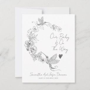 Hand Drawn Hummingbird Floral Botanical Pregnancy Announcement