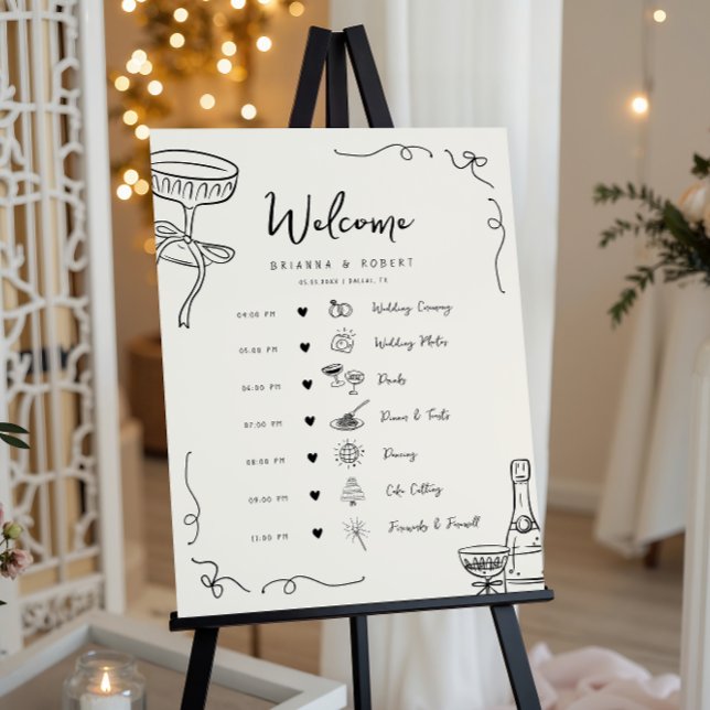 Hand Drawn Icons Wedding Day Timeline Welcome Sign (Creator Uploaded)