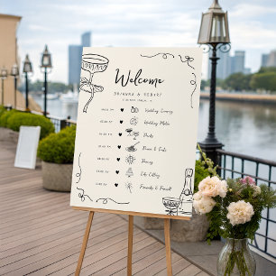 Hand Drawn Icons Wedding Day Timeline Welcome Sign